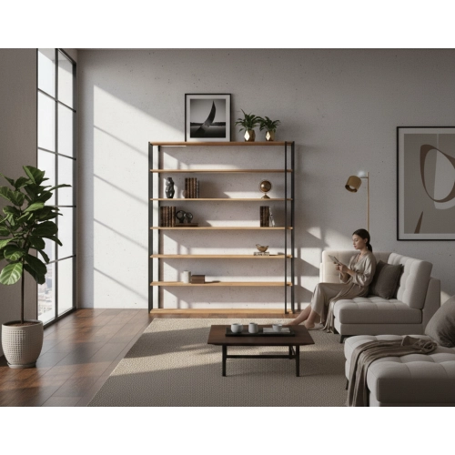 REGAŁ NA KSIĄŻKI METALOWY DREWNO LITE DĄB JESION OLCHA  RNK-193